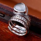 925 Sterling Silver Synthetic Aquamarine Women Retro Ring (060458)
