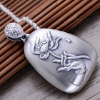 Women Engraved Sutra Flower Sterling Silver Drop Pendant Necklace Buddhist Jewelry (N808063)