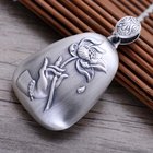 Women Engraved Sutra Flower Sterling Silver Drop Pendant Necklace Buddhist Jewelry (N808063)