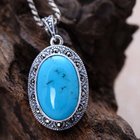 Women Vintage Necklace Sterling Silver Oval Turquoise Marcasite Charm Pendant （XH052566 ）