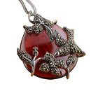 Sterling Silver Vintage Red Agate Marcasite Charm Pendant Necklace (N808070)