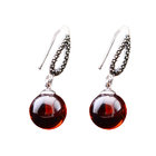 Thai Sterling Silver Marcasite Retro Earrings Synthetic Garnet Bead Drop Earring(053142)