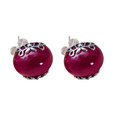 Sterling Silver Retro Style Oval Synthetic Ruby Stud Earrings (046690)