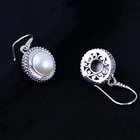 Vintage Sterling Silver Round Shell Pearl Bead Drop Dangle Earrings (060320)