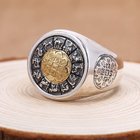 Men Sterling Silver Brass 2 Tone Engraved Chinese Zodiac Retro 925 Silver Ring (059886G)