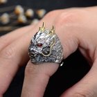 Sterling Silver Brass 2 Tone Dragon Head Engraved Vintage Ring for Men(059118)