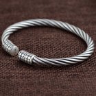Sterling Silver Chunky Wire Cable Cuff Bracelet Women Retro Bangle (SZ0002)