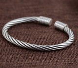 Sterling Silver Chunky Wire Cable Cuff Bracelet Women Retro Bangle (SZ0002)