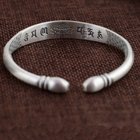 Women Sterling Silver Cuff Bracelet Engraved Fowers Blessings Retro Bangle (055733)