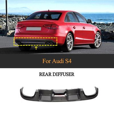 Carbon Fiber Rear Bumper Diffuser with LED Light for Audi A4 S4 Base Sedan 4-Door 2008-2012