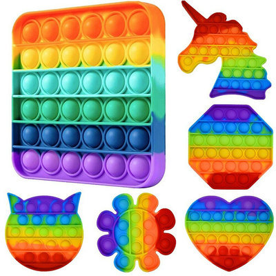 Silicone Push Pop  Fidget Toy For Anxiety Relief Stress Reliever Autism Rainbow Push Pop Bubble Fidget Sensory Toy Set