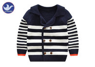 Tailored Collar Boys Kids Sweater Coat Stripes Contrast Color Edge Outwear