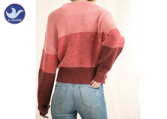 Sexy Off Shoulder Womens Knit Pullover Sweater , Pink Stripes Winter Knitted Jumpers