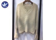 Mohair Trumpet Sleeve Cuff Womens Knit Pullover Sweater Wave V Neck Anti - Shrink