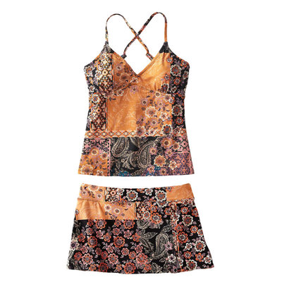 Floral Printing Backless Straps Vest Skirt Tankini Swimwear Ladies Swim Suits