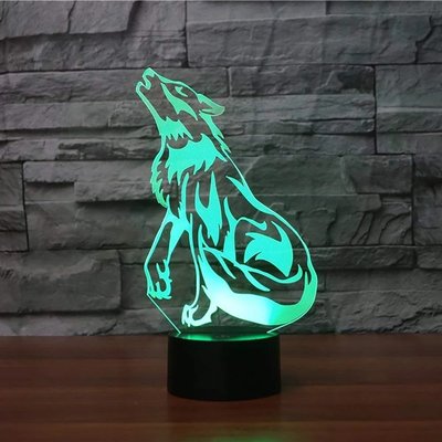 Wolf design Acrylic LED 3D Visual Lamp manufacture cartoon designs 3d led mini night light for kids gift