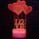 Love & Heart Shape LED 3D Optical Illusion Smart 7 Colors Night Light Table Lamp with USB Cable