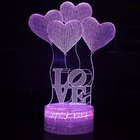 Love & Heart Shape LED 3D Optical Illusion Smart 7 Colors Night Light Table Lamp with USB Cable