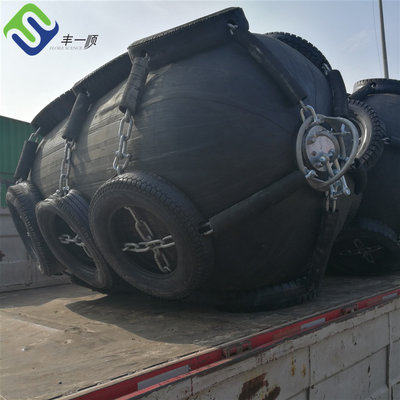 China Pneumatic Rubber Fender with chain &amp; tire net with connection flanges quay fender fenders for ships supplier