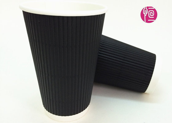 China 16oz Neutral Single Black Print Ripple Paper Coffee Cups For Hot Drink supplier