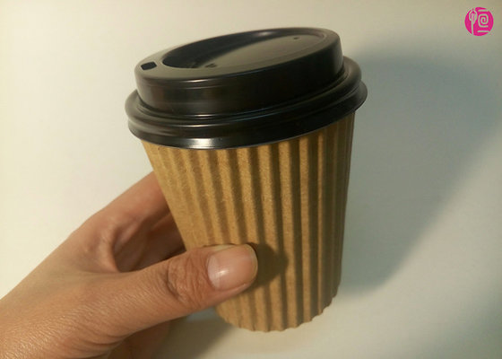 China Standard 8oz Food Grade Kraft Ripple Paper Cups , Beverage Disposable Coffee Cups supplier