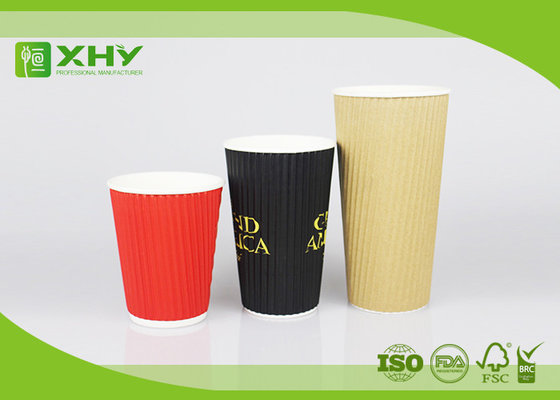 China 24oz Corrugated Bigger Recycled Ripple Paper Cups With Neutral Red Black Color Printing supplier