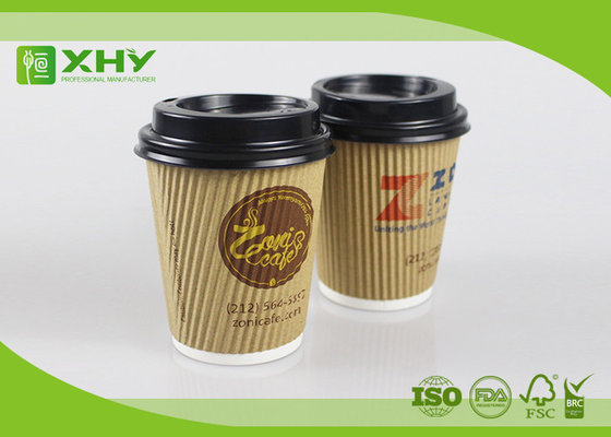 China 8oz  300ml Eco Recycled Kraft Corrugated Triple Wall Takeaway Coffee Cup With Lid supplier