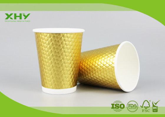 China 16oz Golden Metallic Diamond Double Wall Paper Cups for Coffee Hot Drink with Lids FDA Certificated supplier