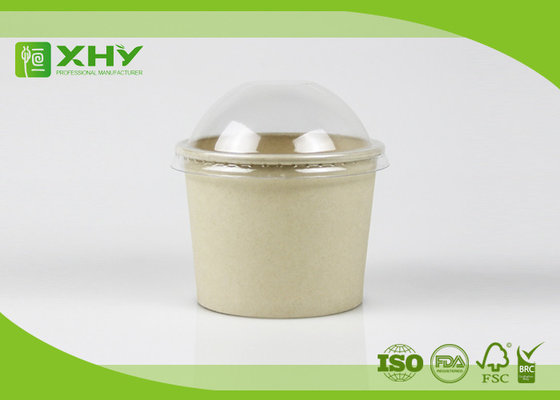 China 12oz 400ml FDA Certificated Eco-friendly Plain Bamboo Kraft Brown Disposable Ice Cream Cups with Lids supplier