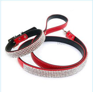 Custom made Red Diamonds PU Leather Dog Pet Collars Leash XS M L Size