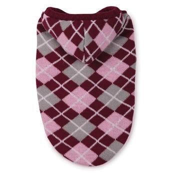 Custom hand knitted Hooded Argyle dog sweaters for winter - Raspberry