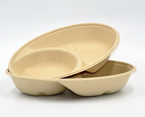 China 950ml 2 compartments Biodegradable Straw pulp food containers for fruit salad pasta trays supplier