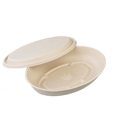 China 950ml oval single-grade sugarcane pulp tray biodegrade lunch tray salad bowl with pulp lid supplier