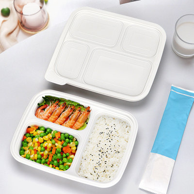 China Three compartments starch warp up tray white color eco friendly fast food container with lid supplier