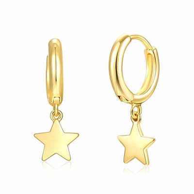 China Customized Women Girl Fashion Jewelry Gold Plated Star Dangle Hoop Earrings 925 Sterling Silver Jewelry Piercing Earring supplier