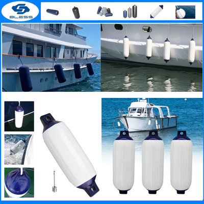 Blue/White Ribbed Boat Fender PVC Floating Inflatable Yacht Buoy Fender