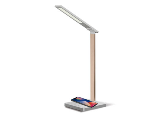 China Eye Caring Silver Wireless LED Table Lamp qi wireless charger Foldable Lamp Arm supplier