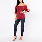 Long Sleeve Lady Woman Casual Latest Fashion Off Shoulder Blouse Tops Designs