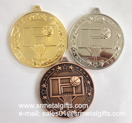China Cheap blank metal sports medal with ribbon lace, gold basketball blank medals supplier