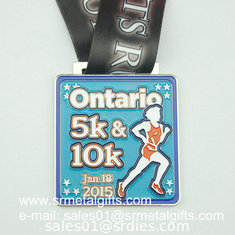 China Enamel metal 5K runner medal with lace, custom 10K running medal with  color filled supplier