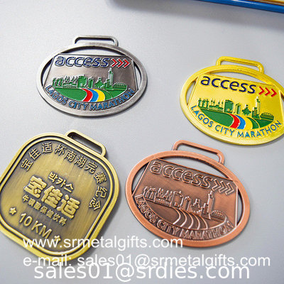 Hollow-out shaped metal run medal with enamel, shaped metal medals supplier