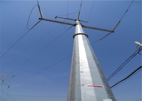 Flange Welding Monopole Transmission Line Tower , Painted High Voltage Tower supplier