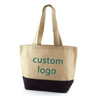 two-tone design promotional jute bags customized logo advertising burlap shopping bags