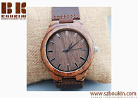 Mens Wooden Watches Brown Cowhide Leather Strap Casual Watch for Groomsmen Gift with Box