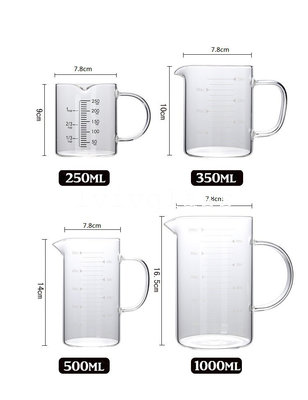 Clear Glass Measuring Cup with 250ml,350ml,500ml and 1000mL Capacity