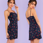 Fashion Women's Sweet Mini Fit Dress With Cherry Printing