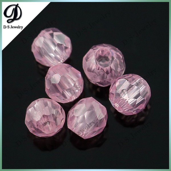 wholesale top quality pink color facet ball shape faceted cubic zirconia gemstone beads with perfect cutting